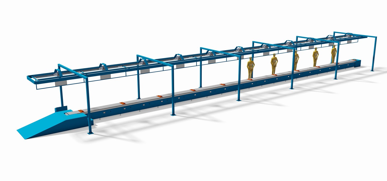 Assembly line with plate chain conveyor