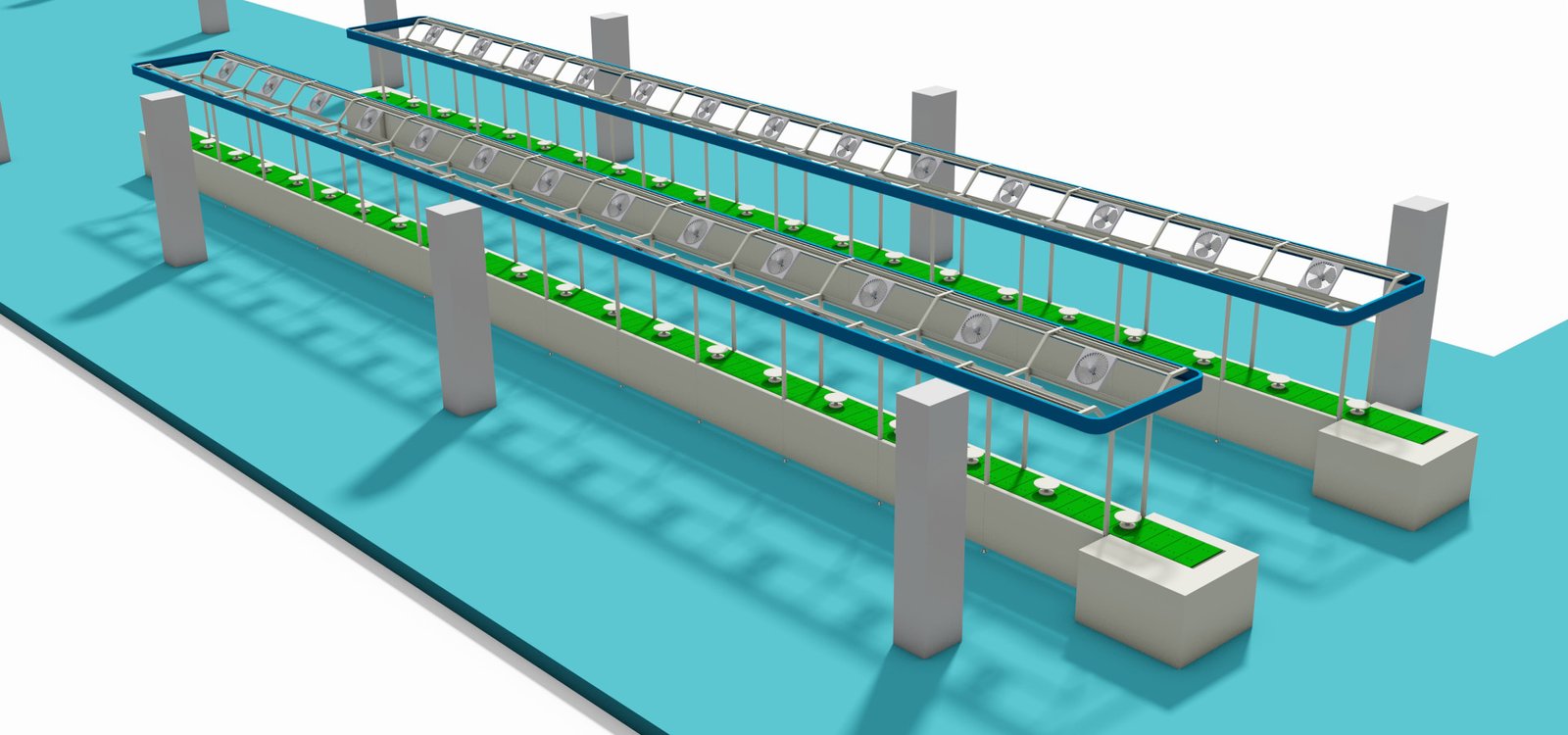 Assembly line with plate chain conveyor