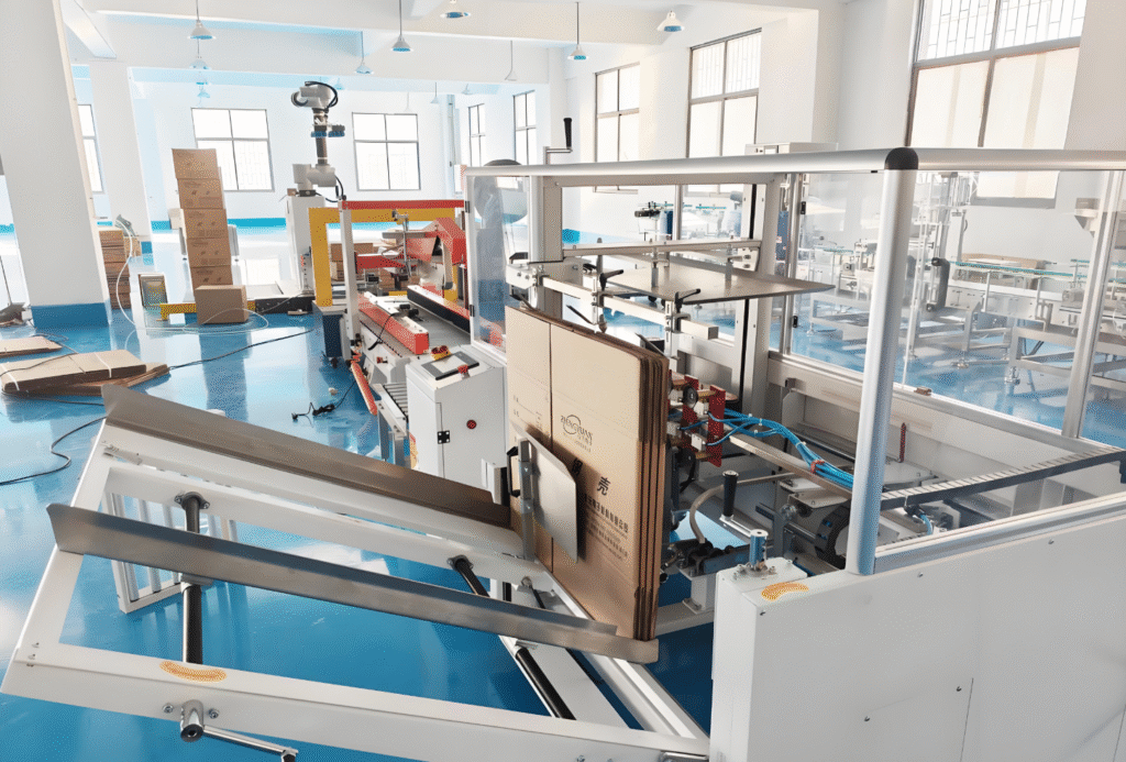 Automatic packaging and palletizing line for the end of the assembly line